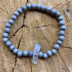 Brown Natural Wood, Clear Quartz Diffuser Bracelet